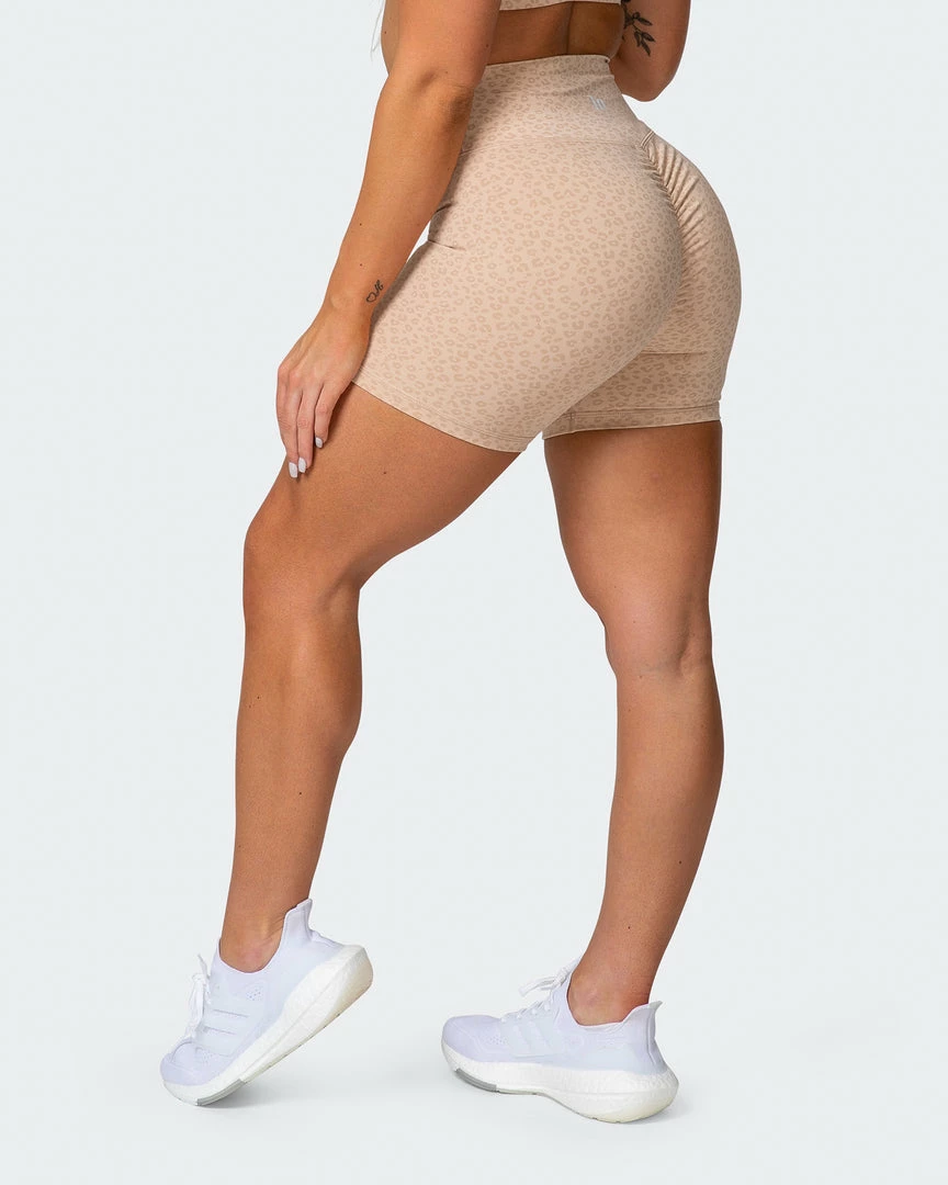 Muscle Nation Welcome To The Club Signature Scrunch Midway Shorts - Brown Sugar Mini Cheetah Print 3 Muscle Nation Welcome To The Club Signature Scrunch Midway Shorts - Brown Sugar Mini Cheetah Print