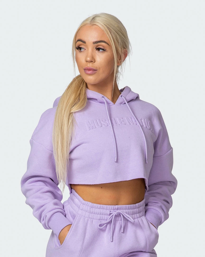 Muscle Nation Lounge Cropped Hoodie - Lilac Welcome To The Club 3 Muscle Nation Lounge Cropped Hoodie - Lilac Welcome To The Club