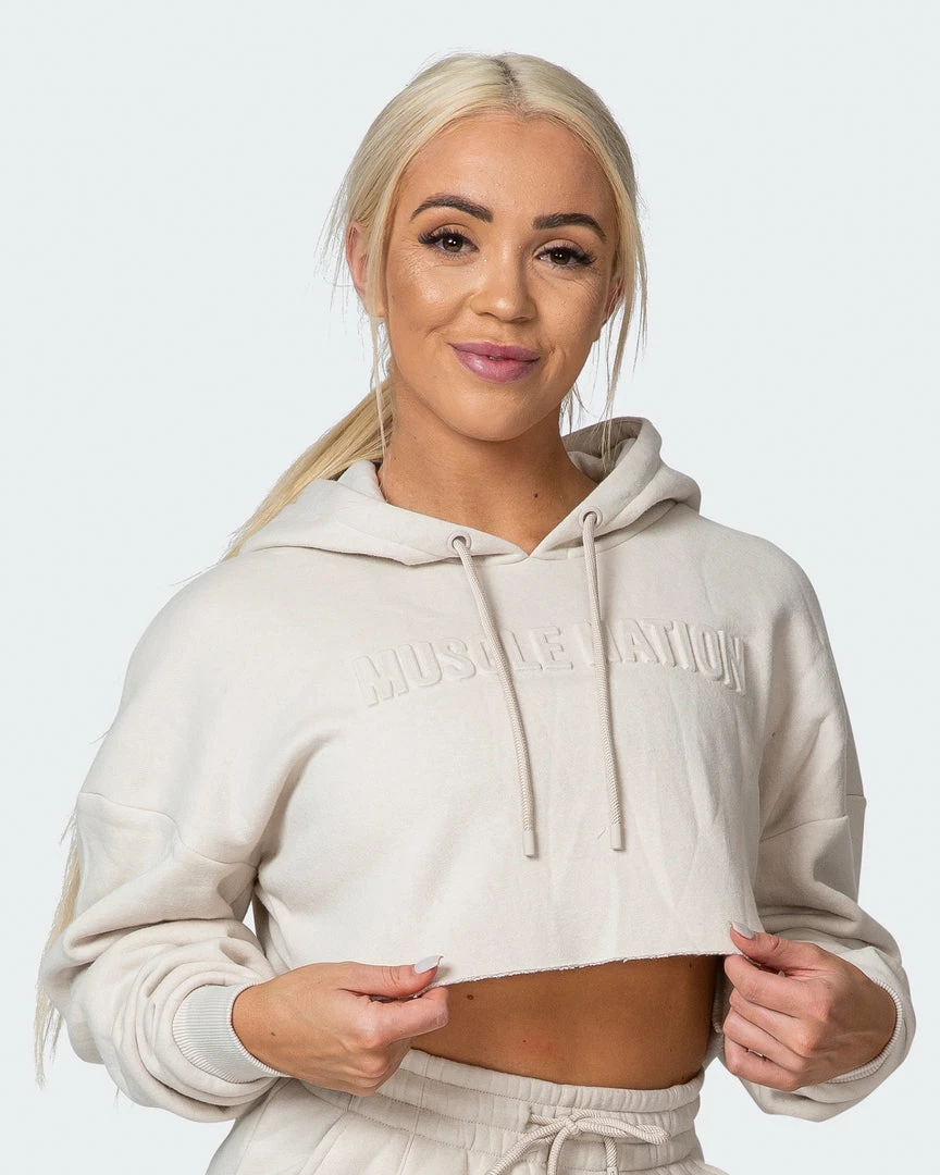 Muscle Nation Welcome To The Club Lounge Cropped Hoodie - Almond 3 Muscle Nation Welcome To The Club Lounge Cropped Hoodie - Almond