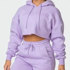 Muscle Nation Lounge Cropped Hoodie - Lilac Welcome To The Club 11 Muscle Nation Lounge Cropped Hoodie - Lilac Welcome To The Club