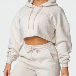 Muscle Nation Welcome To The Club Lounge Cropped Hoodie - Almond 11 Muscle Nation Welcome To The Club Lounge Cropped Hoodie - Almond
