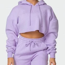 Muscle Nation Lounge Cropped Hoodie - Lilac Welcome To The Club