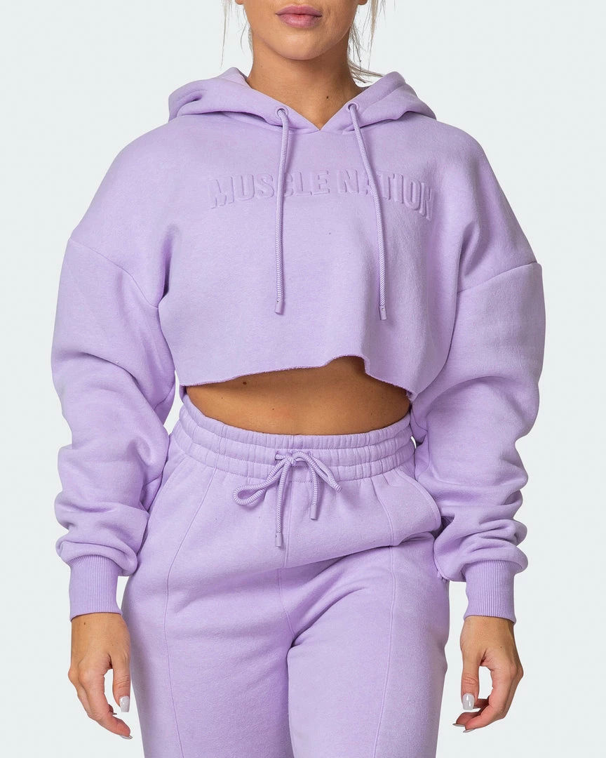 Muscle Nation Lounge Cropped Hoodie - Lilac Welcome To The Club 4 Muscle Nation Lounge Cropped Hoodie - Lilac Welcome To The Club