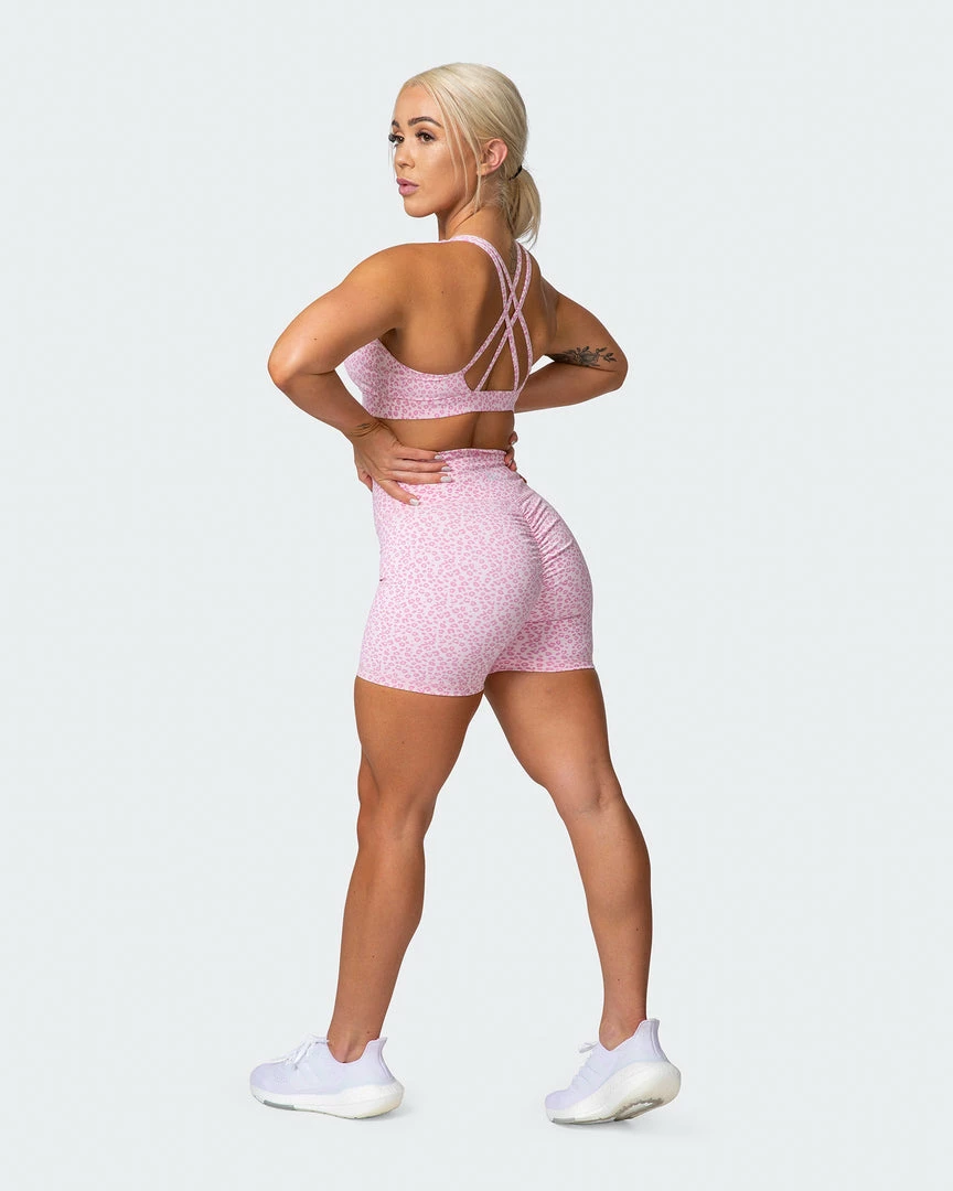Muscle Nation Signature Scrunch Midway Shorts - Rose Quartz Mini Cheetah Print Welcome To The Club 9 Muscle Nation Signature Scrunch Midway Shorts - Rose Quartz Mini Cheetah Print Welcome To The Club