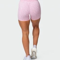 Muscle Nation Signature Scrunch Midway Shorts - Rose Quartz Mini Cheetah Print Welcome To The Club 14 Muscle Nation Signature Scrunch Midway Shorts - Rose Quartz Mini Cheetah Print Welcome To The Club