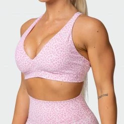 Muscle Nation All-Star Deep V Bra - Rose Quartz Mini Cheetah Print Welcome To The Club