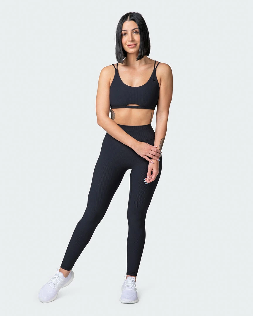 Muscle Nation Welcome To The Club Zero Rise Rib Ankle Length Leggings - Black 9 Muscle Nation Welcome To The Club Zero Rise Rib Ankle Length Leggings - Black