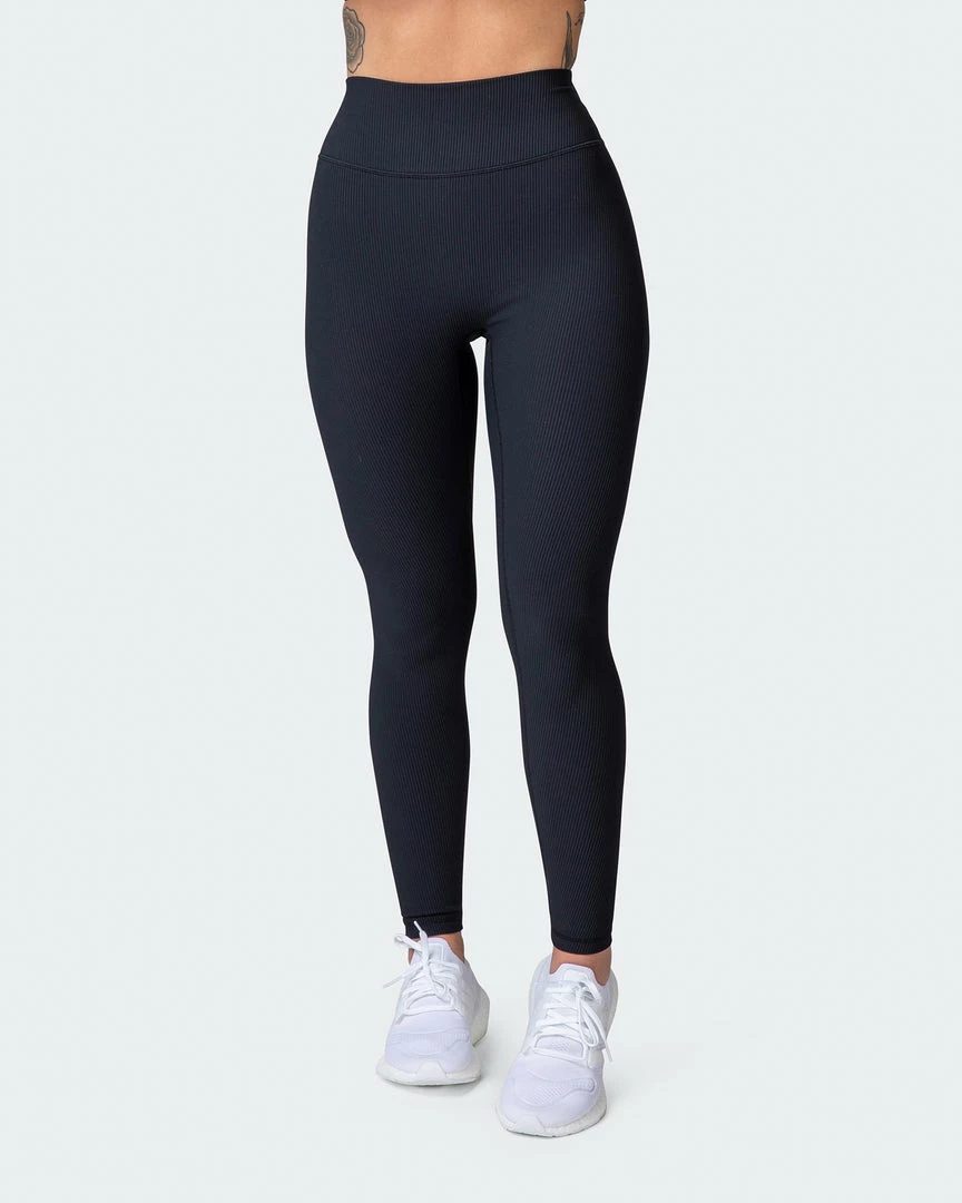 Muscle Nation Welcome To The Club Zero Rise Rib Ankle Length Leggings - Black 4 Muscle Nation Welcome To The Club Zero Rise Rib Ankle Length Leggings - Black