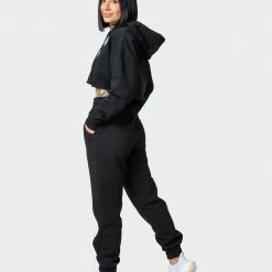 Muscle Nation Lounge Cropped Hoodie - Black Welcome To The Club