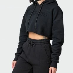 Muscle Nation Lounge Cropped Hoodie - Black Welcome To The Club