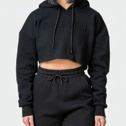 Muscle Nation Lounge Cropped Hoodie - Black Welcome To The Club