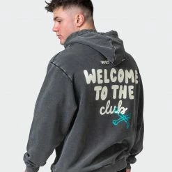 Muscle Nation Welcome To The Club Mens MN Club Oversized Vintage Hoodie - Washed Black