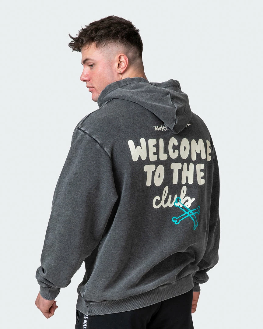 Muscle Nation Welcome To The Club Mens MN Club Oversized Vintage Hoodie - Washed Black 3 Muscle Nation Welcome To The Club Mens MN Club Oversized Vintage Hoodie - Washed Black