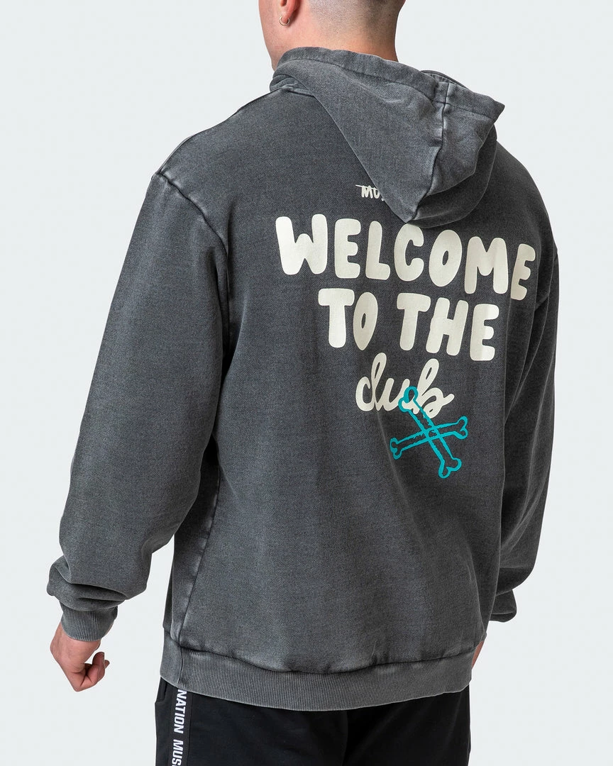Muscle Nation Welcome To The Club Mens MN Club Oversized Vintage Hoodie - Washed Black 7 Muscle Nation Welcome To The Club Mens MN Club Oversized Vintage Hoodie - Washed Black