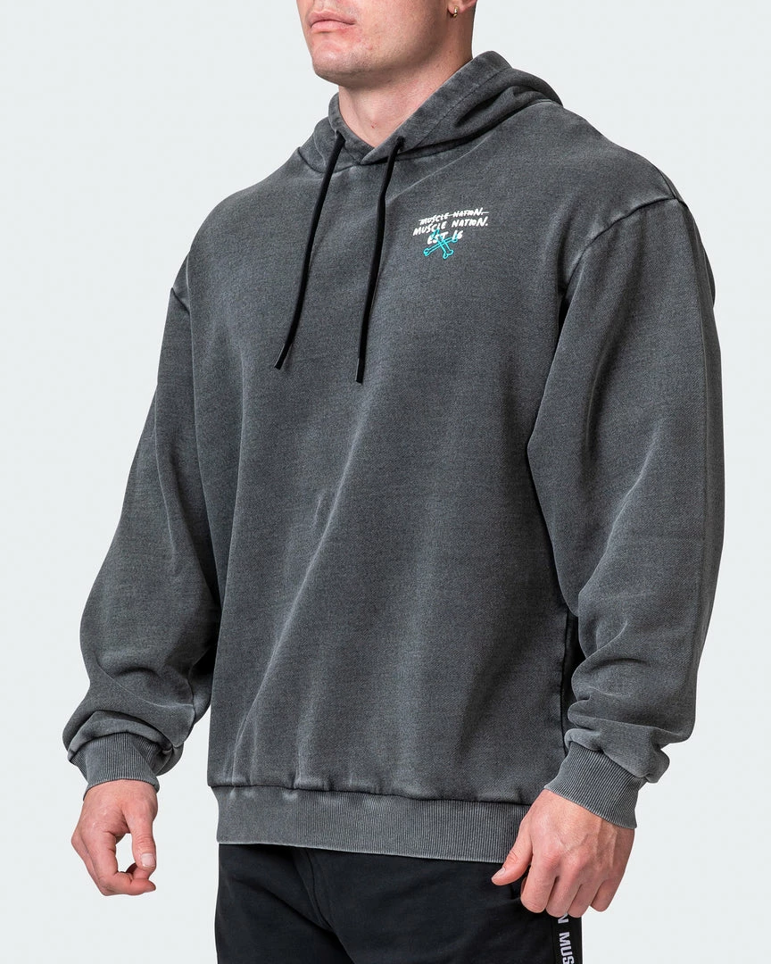 Muscle Nation Welcome To The Club Mens MN Club Oversized Vintage Hoodie - Washed Black 5 Muscle Nation Welcome To The Club Mens MN Club Oversized Vintage Hoodie - Washed Black
