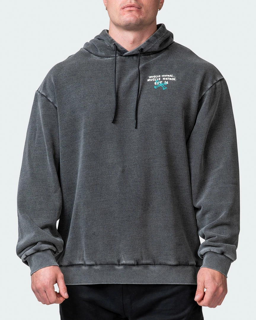 Muscle Nation Welcome To The Club Mens MN Club Oversized Vintage Hoodie - Washed Black 4 Muscle Nation Welcome To The Club Mens MN Club Oversized Vintage Hoodie - Washed Black