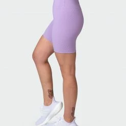 Muscle Nation Zero Rise Rib Bike Shorts - Lilac Welcome To The Club