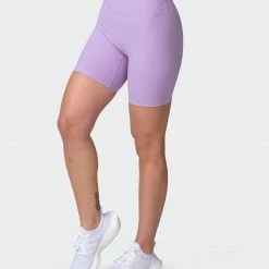 Muscle Nation Zero Rise Rib Bike Shorts - Lilac Welcome To The Club