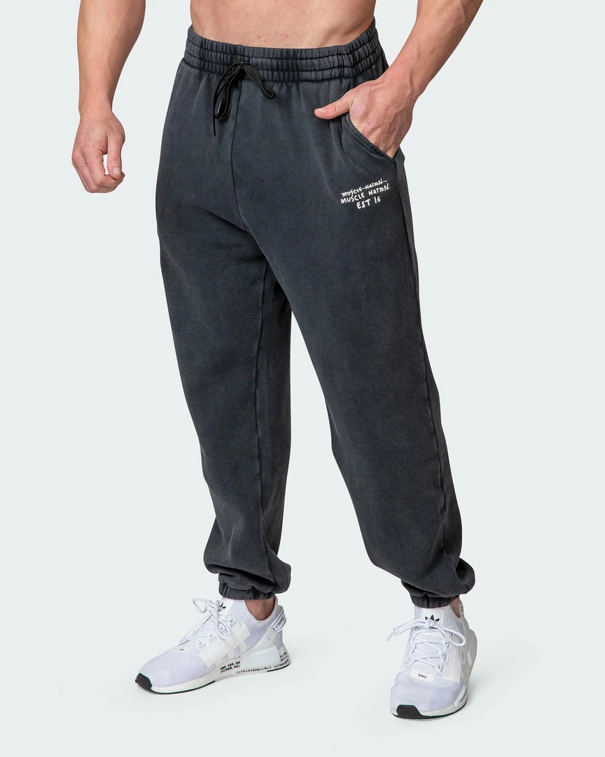 Muscle Nation Welcome To The Club Mens MN Club Vintage Trackies - Washed Black 3 Muscle Nation Welcome To The Club Mens MN Club Vintage Trackies - Washed Black