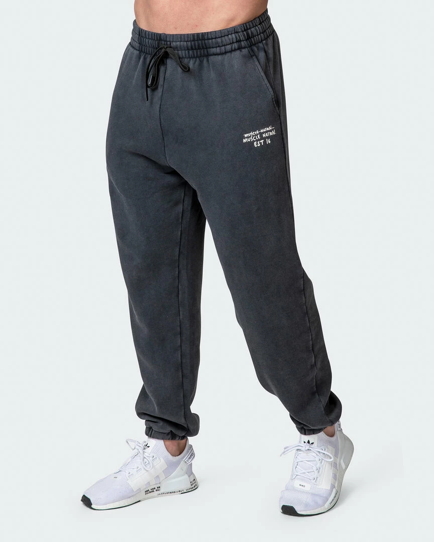 Muscle Nation Welcome To The Club Mens MN Club Vintage Trackies - Washed Black 5 Muscle Nation Welcome To The Club Mens MN Club Vintage Trackies - Washed Black