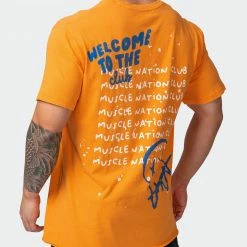 Muscle Nation Mens MN Squad Oversized Vintage Tee - Washed Fireball