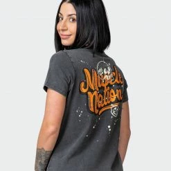 Muscle Nation Womens Graffiti Tag Regular Fit Vintage Tee - Washed Black