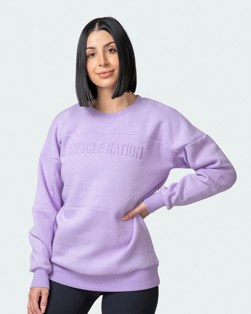 Muscle Nation Womens Lounge Jumper - Lilac Welcome To The Club 3 Muscle Nation Womens Lounge Jumper - Lilac Welcome To The Club