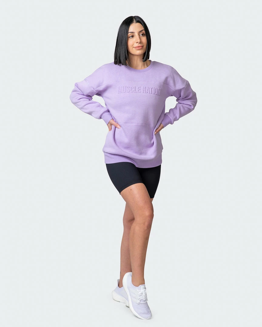 Muscle Nation Womens Lounge Jumper - Lilac Welcome To The Club 9 Muscle Nation Womens Lounge Jumper - Lilac Welcome To The Club