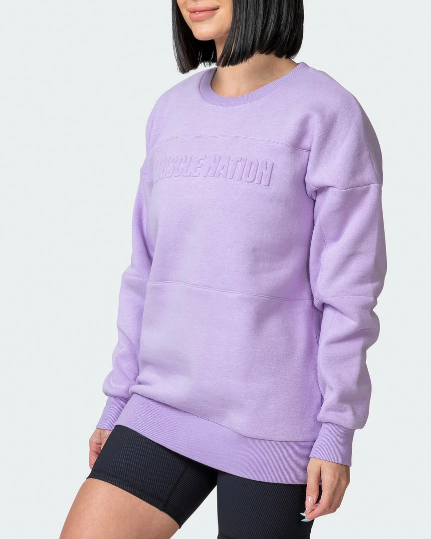 Muscle Nation Womens Lounge Jumper - Lilac Welcome To The Club 5 Muscle Nation Womens Lounge Jumper - Lilac Welcome To The Club
