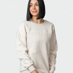 Muscle Nation Womens Lounge Jumper - Almond Welcome To The Club
