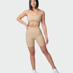 Muscle Nation Zero Rise Rib Bike Shorts - Brown Sugar