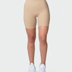 Muscle Nation Zero Rise Rib Bike Shorts - Brown Sugar