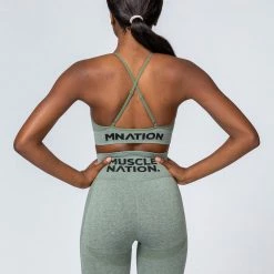 Muscle Nation Womens All Day Strap Seamless Bra - Khaki Marl