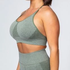 Muscle Nation Womens All Day Strap Seamless Bra - Khaki Marl