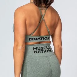 Muscle Nation Womens All Day Strap Seamless Bra - Khaki Marl