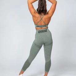 Muscle Nation Womens All Day Strap Seamless Bra - Khaki Marl