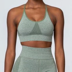 Muscle Nation Womens All Day Strap Seamless Bra - Khaki Marl