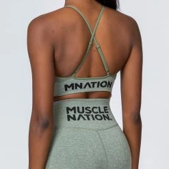 Muscle Nation Womens All Day Strap Seamless Bra - Khaki Marl