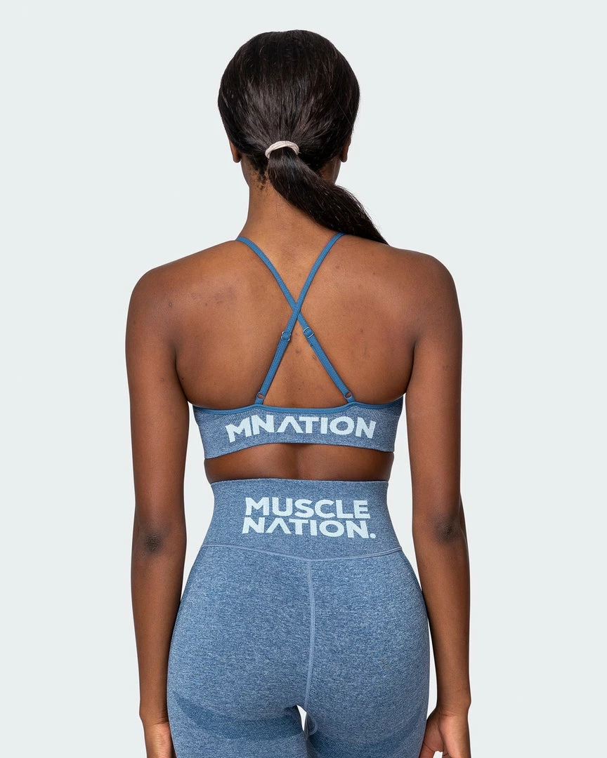 Muscle Nation All Day Strap Seamless Bra - Navy Marl Womens 15 Muscle Nation All Day Strap Seamless Bra - Navy Marl Womens