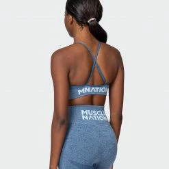Muscle Nation All Day Strap Seamless Bra - Navy Marl Womens 34 Muscle Nation All Day Strap Seamless Bra - Navy Marl Womens