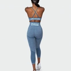 Muscle Nation All Day Strap Seamless Bra - Navy Marl Womens 37 Muscle Nation All Day Strap Seamless Bra - Navy Marl Womens