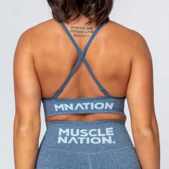Muscle Nation All Day Strap Seamless Bra - Navy Marl Womens