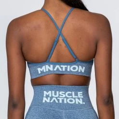 Muscle Nation All Day Strap Seamless Bra - Navy Marl Womens 24 Muscle Nation All Day Strap Seamless Bra - Navy Marl Womens