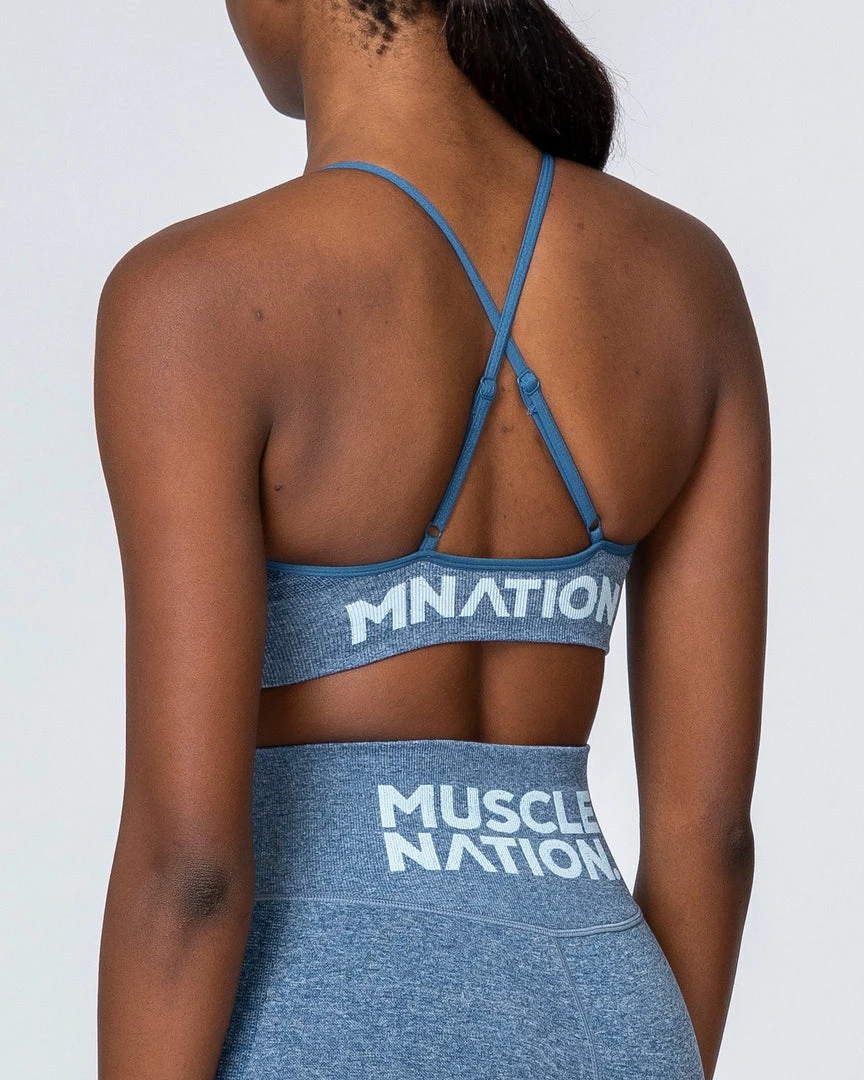 Muscle Nation All Day Strap Seamless Bra - Navy Marl Womens 7 Muscle Nation All Day Strap Seamless Bra - Navy Marl Womens