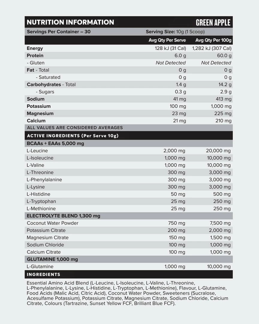 Muscle Nation AMINOS BCAAs EAAs - Green Apple - 30 Serves 30% EOFY SALE 5 Muscle Nation AMINOS BCAAs EAAs - Green Apple - 30 Serves 30% EOFY SALE