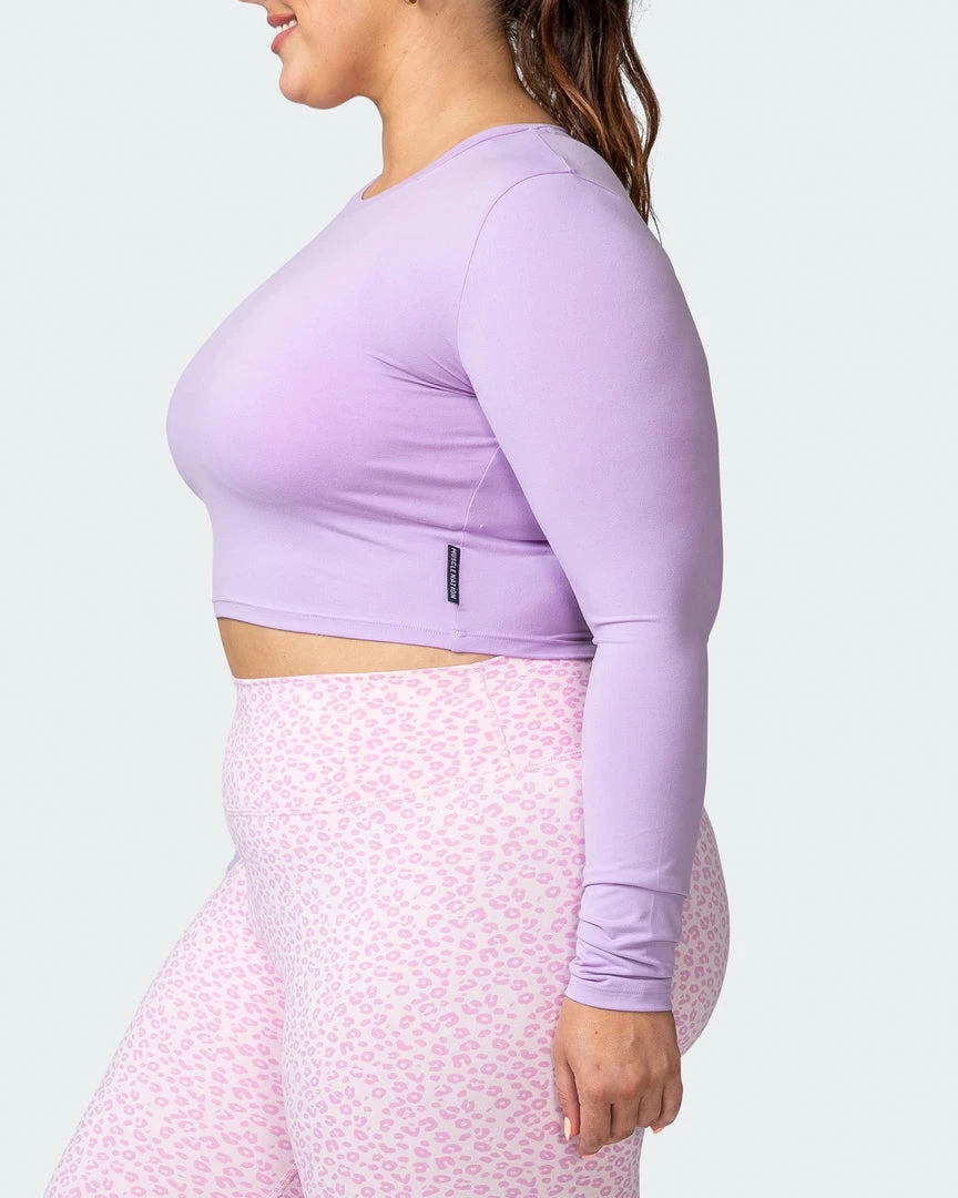 Muscle Nation MN Everyday Cropped Long Sleeve Top - Lilac Welcome To The Club 7 Muscle Nation MN Everyday Cropped Long Sleeve Top - Lilac Welcome To The Club