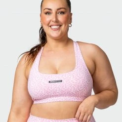 Muscle Nation Flex Bra - Rose Quartz Mini Cheetah Print Welcome To The Club