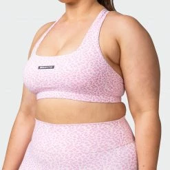 Muscle Nation Flex Bra - Rose Quartz Mini Cheetah Print Welcome To The Club