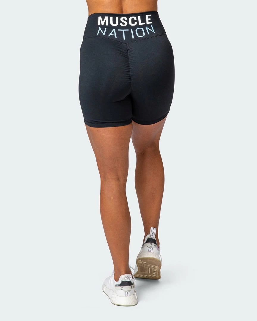 Muscle Nation Prize Fighter Bike Shorts - Black W/ White & Cashmere Blue Womens 12 Muscle Nation Prize Fighter Bike Shorts - Black W/ White & Cashmere Blue Womens