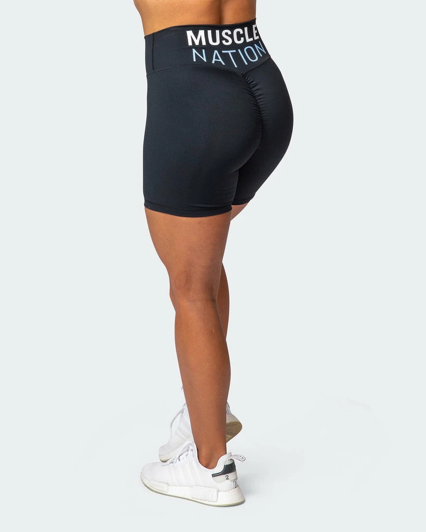 Muscle Nation Prize Fighter Bike Shorts - Black W/ White & Cashmere Blue Womens 5 Muscle Nation Prize Fighter Bike Shorts - Black W/ White & Cashmere Blue Womens